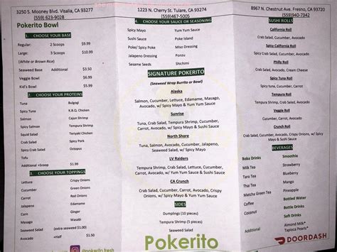 pokerito tulare menu